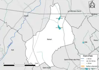 Carte en couleur présentantle réseau hydrographique de la commune