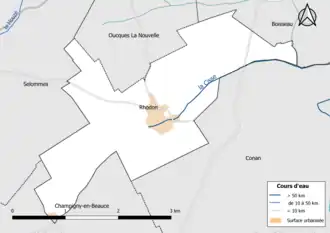 Carte en couleur présentantle réseau hydrographique de la commune