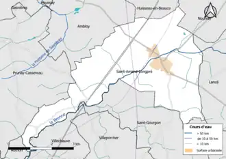 Carte en couleur présentantle réseau hydrographique de la commune