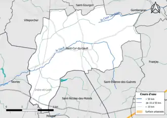 Carte en couleur présentantle réseau hydrographique de la commune
