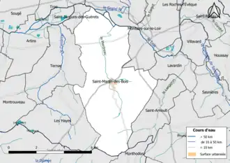 Carte en couleur présentantle réseau hydrographique de la commune