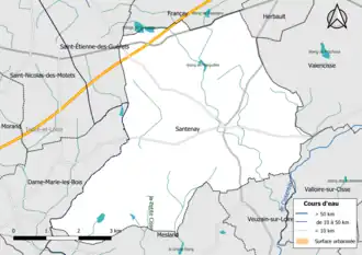 Carte en couleur présentantle réseau hydrographique de la commune