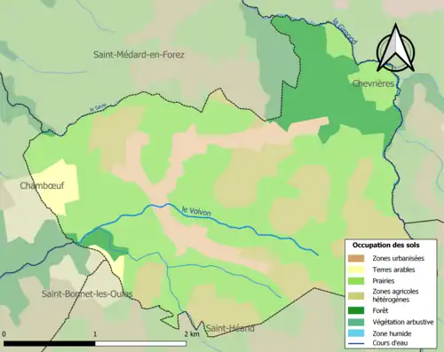 Carte en couleurs présentant l'occupation des sols.