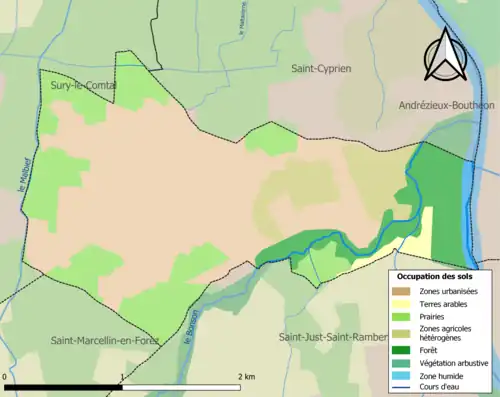 Carte en couleurs présentant l'occupation des sols.