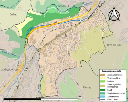 Carte en couleurs présentant l'occupation des sols.