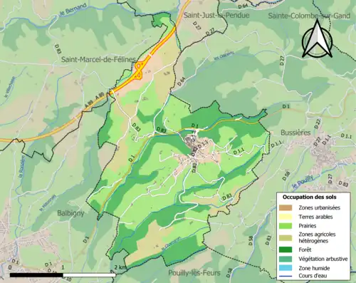 Carte en couleurs présentant l'occupation des sols.