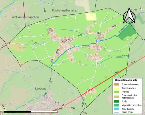 Carte en couleurs présentant l'occupation des sols.