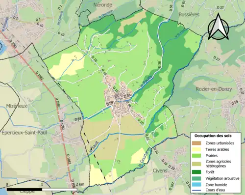 Carte en couleurs présentant l'occupation des sols.
