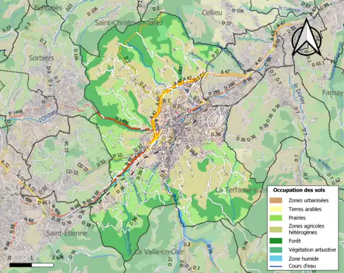 Carte en couleurs présentant l'occupation des sols.