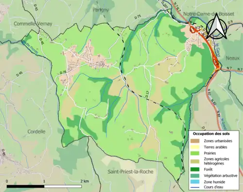 Carte en couleurs présentant l'occupation des sols.