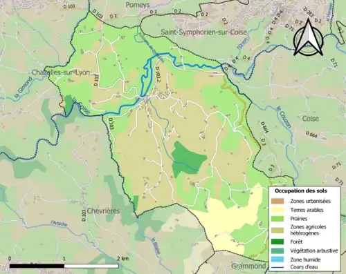 Carte en couleurs présentant l'occupation des sols.