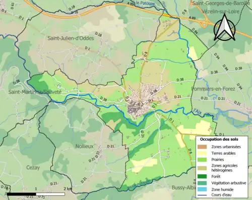 Carte en couleurs présentant l'occupation des sols.