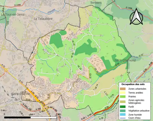 Carte en couleurs présentant l'occupation des sols.