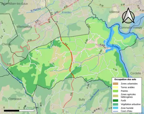 Carte en couleurs présentant l'occupation des sols.