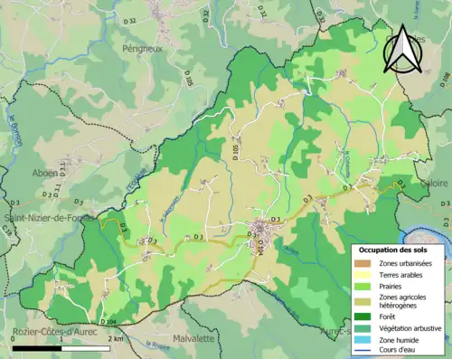 Carte en couleurs présentant l'occupation des sols.