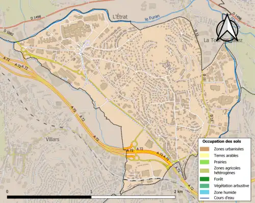 Carte en couleurs présentant l'occupation des sols.