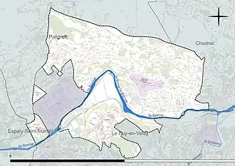 Carte en couleur présentant le réseau hydrographique de la commune