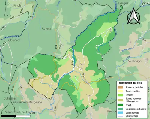 Carte en couleurs des infrastructures et de l'occupation des sols de la commune.