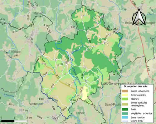 Carte en couleurs des infrastructures et de l'occupation des sols de la commune.