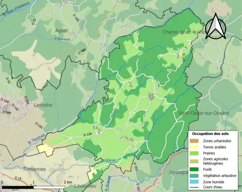 Carte en couleurs des infrastructures et de l'occupation des sols de la commune.