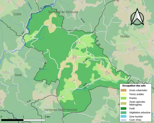Carte en couleurs des infrastructures et de l'occupation des sols de la commune.