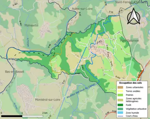 Carte en couleurs des infrastructures et de l'occupation des sols de la commune.