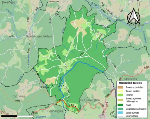 Carte en couleurs des infrastructures et de l'occupation des sols de la commune.
