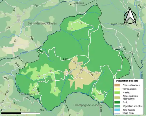 Carte en couleurs des infrastructures et de l'occupation des sols de la commune.