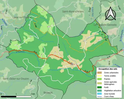 Carte en couleurs des infrastructures et de l'occupation des sols de la commune.