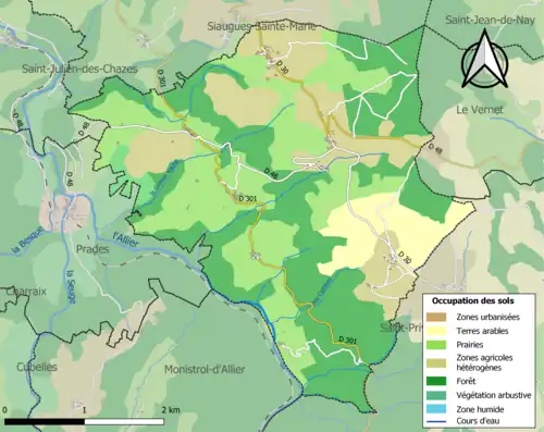 Carte en couleurs présentant l'occupation des sols.