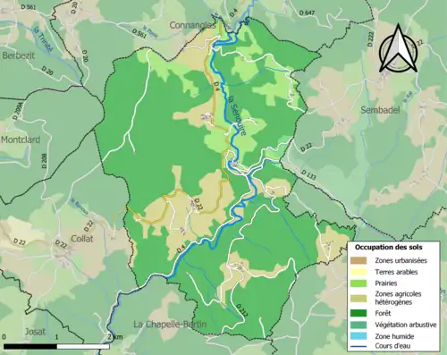 Carte en couleurs présentant l'occupation des sols.