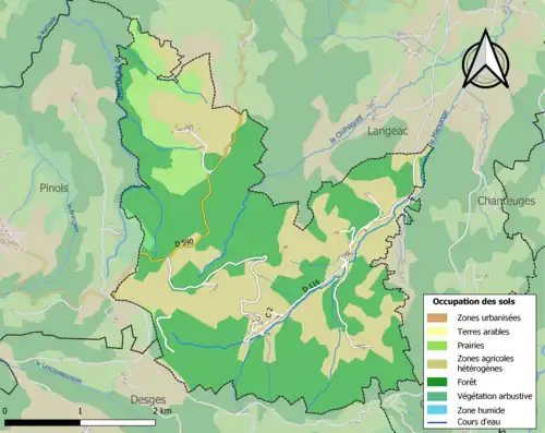 Carte en couleurs présentant l'occupation des sols.