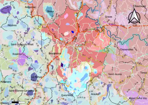 Carte montrant en couleurs le zonage géologique simplifié d'une commune