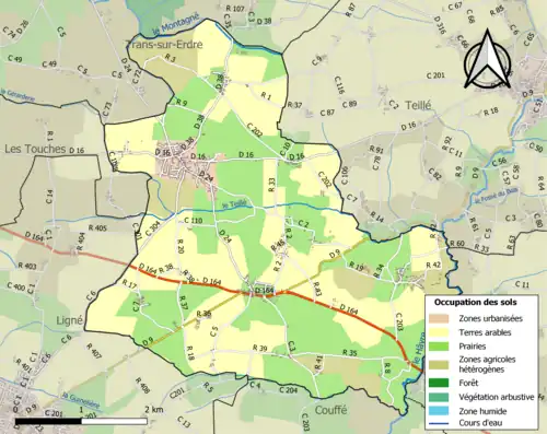Carte en couleurs présentant l'occupation des sols.
