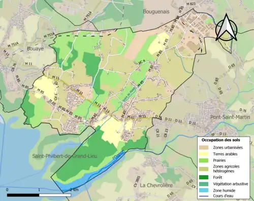Carte en couleurs présentant l'occupation des sols.