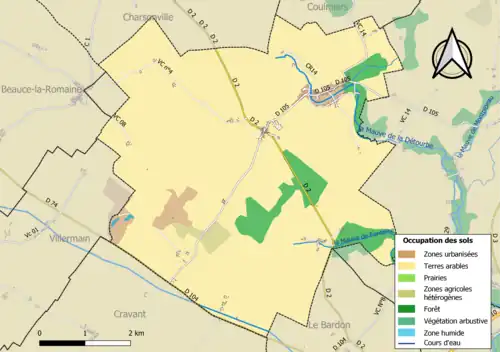 Carte des infrastructures et de l'occupation des sols en 2018 (CLC) de la commune en 2018.