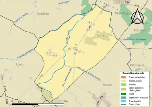 Carte des infrastructures et de l'occupation des sols de la commune en 2018 (CLC).