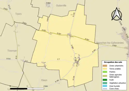 Carte des infrastructures et de l'occupation des sols de la commune en 2018 (CLC).