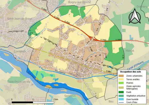 Carte des infrastructures et de l'occupation des sols de la commune en 2018 (CLC).