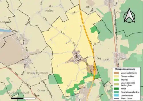 Carte des infrastructures et de l'occupation des sols de la commune en 2018 (CLC).
