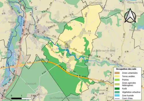 Carte des infrastructures et de l'occupation des sols de la commune en 2018 (CLC).