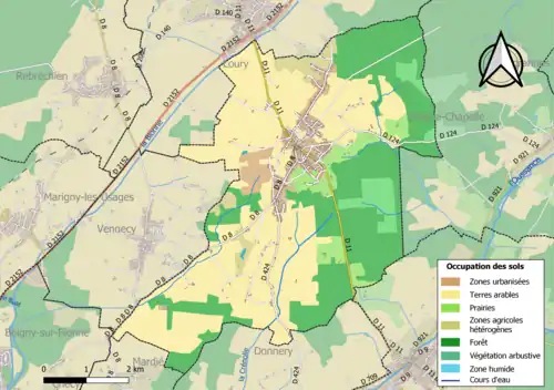 Carte des infrastructures et de l'occupation des sols de la commune en 2018 (CLC).