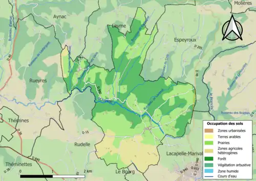 Carte en couleurs présentant l'occupation des sols.