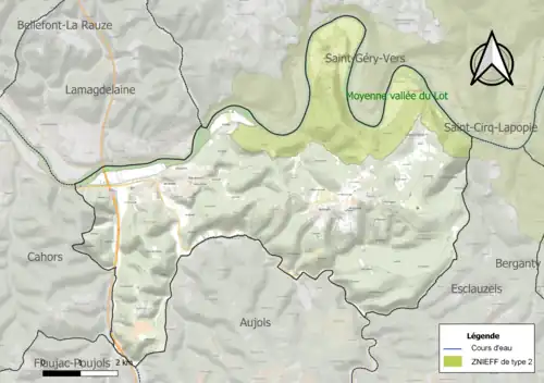 Carte de la ZNIEFF de type 2 sur la commune.