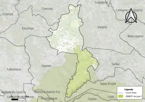 Carte de la ZNIEFF de type 2 sur la commune.