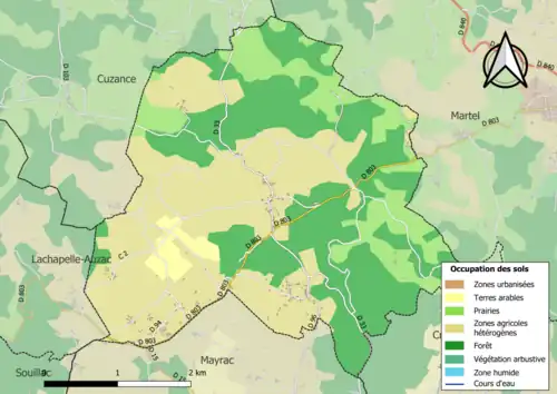 Carte en couleurs présentant l'occupation des sols.