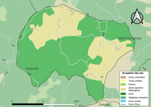 Carte en couleurs présentant l'occupation des sols.