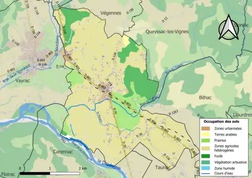Carte en couleurs présentant l'occupation des sols.