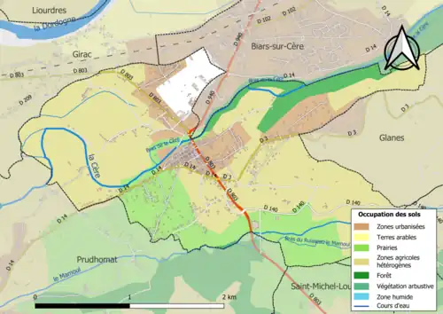 Carte en couleurs présentant l'occupation des sols.