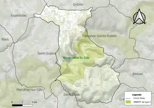Carte de la ZNIEFF de type 2 sur la commune.